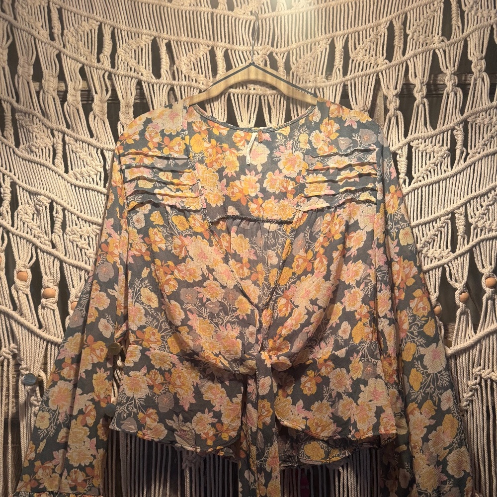 Free People Floral Tie Blouse Medium